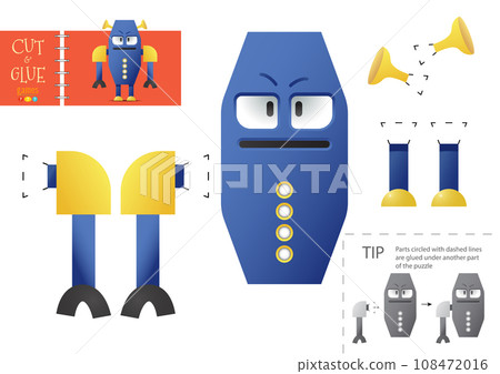 Cut and glue paper toy. Preschool kids vector educational worksheet 108472016