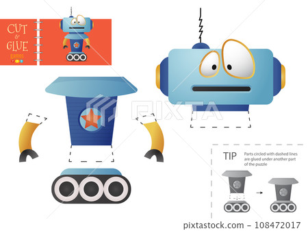 Cut and glue paper toy. Preschool kids vector educational worksheet 108472017