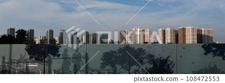 Kyiv, Ukraine June 28, 2022: new quarter of the capital with art glass fence city Kyiv Ukraine 108472553