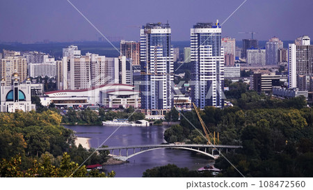 Views of the city of Kiev, Left and Right banks of the city, quarters of residential buildings, the Dnieper River Views of the city of Kiev, Left and Right banks of the city, quarters of residential buildings, the Dnieper River 108472560
