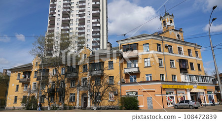 Kiev, Ukraine April 27, 2021: Old post-war building erected by captive Nazis in the city of Kiev Kiev, Ukraine April 27, 2021: Old post-war building erected by captive Nazis in the city of Kiev 108472839
