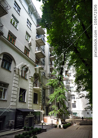 Kiev, Ukraine June 10, 2021: Facade of an old building in the center of Kiev city Kiev, Ukraine June 10, 2021: Facade of an old building in the center of Kiev city 108472856