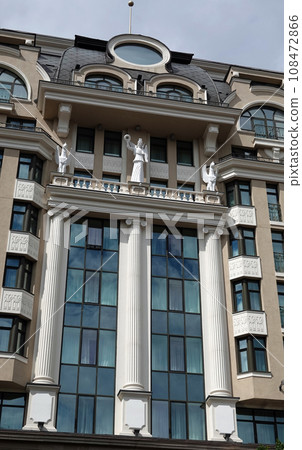 Kiev, Ukraine June 10, 2021: Facade of an old building in the center of Kiev city Kiev, Ukraine June 10, 2021: Facade of an old building in the center of Kiev city 108472866