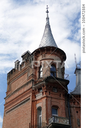 Kiev, Ukraine June 10, 2021: Facade of an old building in the center of Kiev city Kiev, Ukraine June 10, 2021: Facade of an old building in the center of Kiev city 108472884