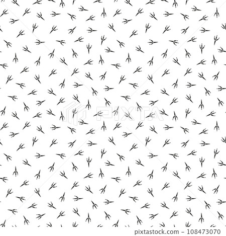Seamless pattern. Paw footprints of crow, raven, magpie, sparrow, dove, bird. Crow paw print, silhouette. Vector isolated on white. Pet shop, textile, print clothing textile wrapping postcard 108473070