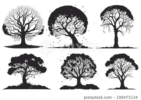 collection of big tree silhouettes in summer on isolated white background collection of big tree silhouettes in summer on isolated white background 108473134