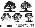 collection of big tree silhouettes in summer on isolated white background collection of big tree silhouettes in summer on isolated white background 108473135