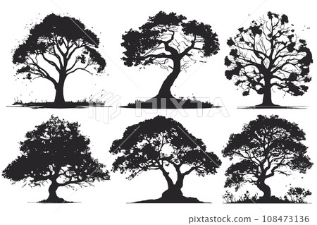 collection of big tree silhouettes in summer on isolated white background collection of big tree silhouettes in summer on isolated white background 108473136