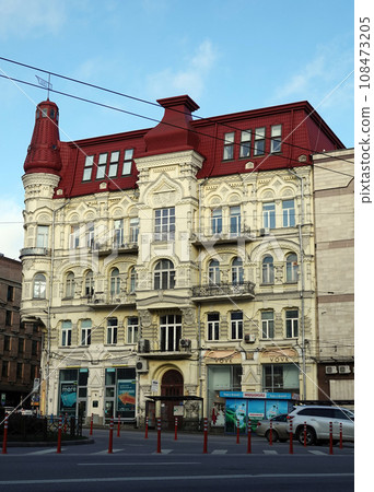 Kiev, Ukraine January 2, 2021: The ornate facade of an ancient building in the center of Kiev Kiev, Ukraine January 2, 2021: The ornate facade of an ancient building in the center of Kiev 108473205
