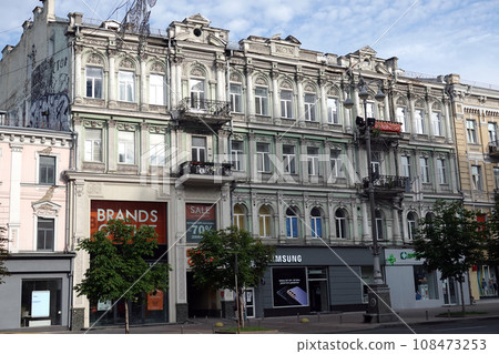 Kiev, Ukraine June 10, 2021: Facade of an old building on Khreshchatyk street in the city of Kiev 108473253
