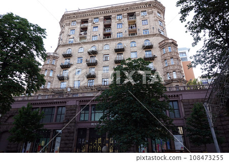Kiev, Ukraine June 10, 2021: Facade of an old building on Khreshchatyk street in the city of Kiev 108473255