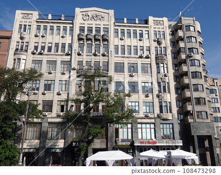 Kiev, Ukraine June 10, 2021: Facade of an old building on Khreshchatyk street in the city of Kiev 108473298