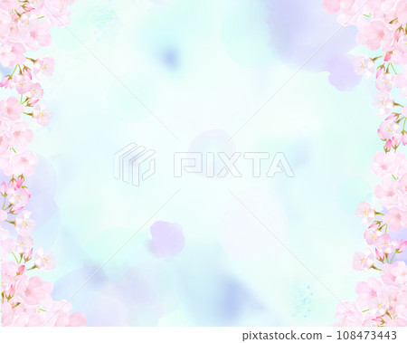 Cute light pink cherry blossom flowers and petals spring watercolor style frame background material illustration 108473443