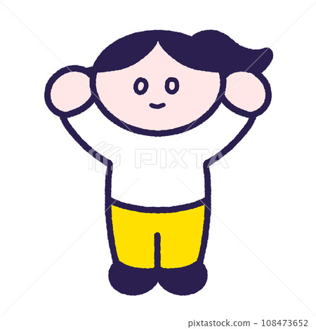 一個簡單的女孩高興地舉起雙手 108473652