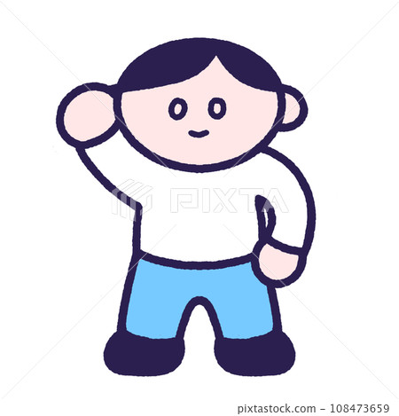 一個簡單的男孩興高采烈地舉起手 108473659