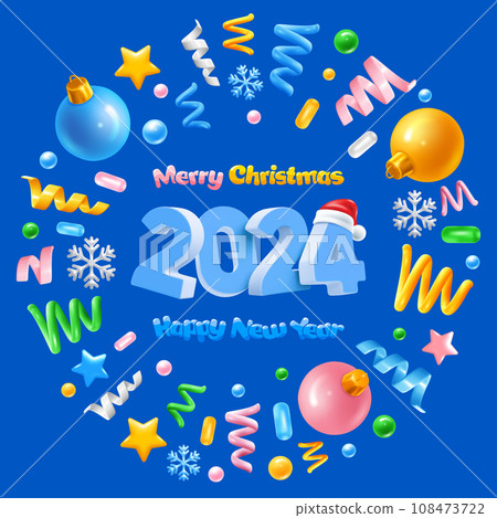 New Year 2024 Holiday Frame With Confetti 108473722