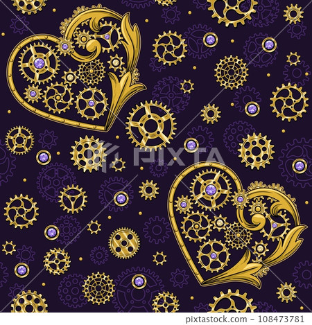 Seamless pattern with heart in steampunk style Seamless pattern with heart in steampunk style 108473781