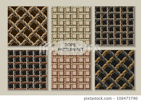Set of seamless patterns with loose interwoven ropes. Mat, rug with traditional plain weave. Burlap weave. Vintage style. Not AI 108473790