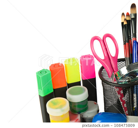 Set of school supplies isolated on white . Free space for text. Set of school supplies isolated on white . Free space for text. 108473809