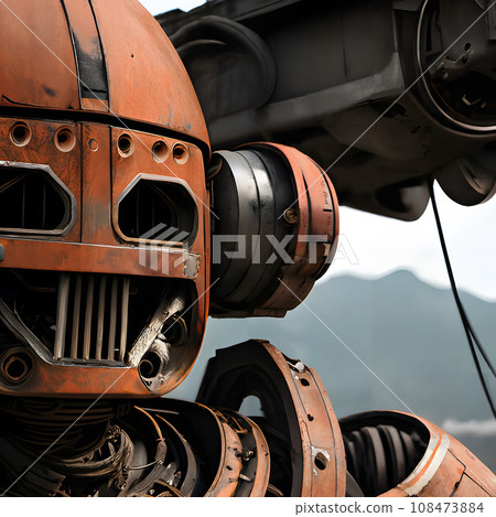 A close up digital illustration of a robot head. 108473884