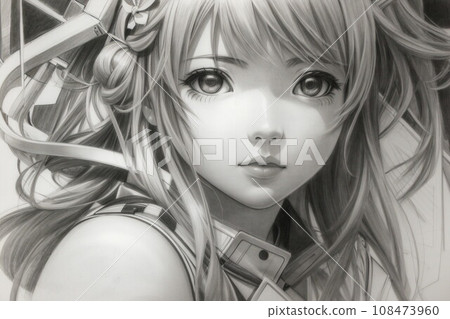 girl pencil drawing illustration 108473960