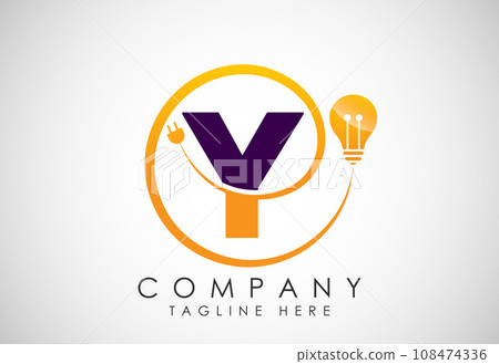 English alphabet with electric bulb and plug. Electricity, industrial and technology logo English alphabet with electric bulb and plug. Electricity, industrial and technology logo 108474336