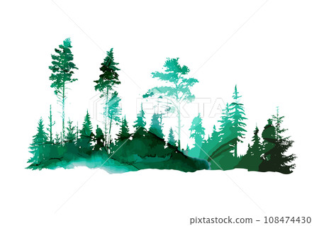 Green forest landscape. Watercolor trees. hand drawing. Not AI. Vector illustration Green forest landscape. Watercolor trees. hand drawing. Not AI. Vector illustration 108474430
