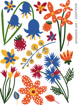 Beautiful Colorful Wild or Garden Blooming Flowers, Herbaceous Flowering Plants, Floral Seamless Pattern, Seasonal Decor Vector Illustration Beautiful Colorful Wild or Garden Blooming Flowers, Herbaceous Flowering Plants, Floral Seamless Pattern, Seasonal Decor Vector Illustration 108474549