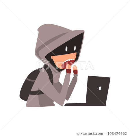 Hacker in Hoodie and Mask Trying to Cyber Attack Using Laptop, Internet Crime, Computer Security Technology Cartoon Vector Illustration Hacker in Hoodie and Mask Trying to Cyber Attack Using Laptop, Internet Crime, Computer Security Technology Cartoon Vector Illustration 108474562