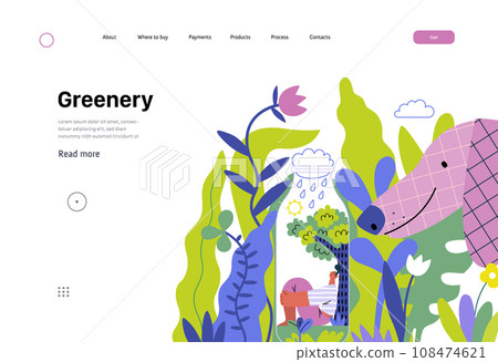 Greenery, ecology -modern flat vector concept illustration of a man in teh bottle, his ecosystem. Dog in a park. Metaphor of environmental sustainability and protection, closeness to nature 108474621