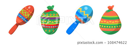 Mexican Holiday with Bat and Pinata Toy Vector Set 108474622