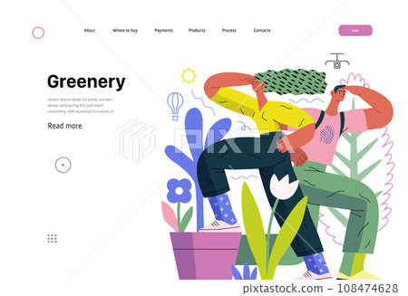 Greenery, ecology -modern flat vector concept illustration of observing people surrounded by plants. Metaphor of environmental sustainability and protection, closeness to nature Greenery, ecology -modern flat vector concept illustration of observing people surrounded by plants. Metaphor of environmental sustainability and protection, closeness to nature 108474628