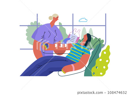 Mutual Support: Blood donation -modern flat vector concept illustration of a nurse and woman donating blood A metaphor of voluntary, collaborative exchanges of resource, services 108474632
