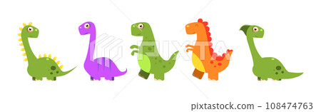 Cute Dinosaur as Colorful Prehistoric Beast and Animal Vector Set 108474763