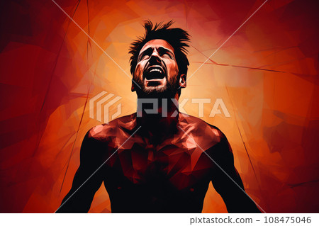 portrait of a man, looking up, red color illustration portrait of a man, looking up, red color illustration 108475046