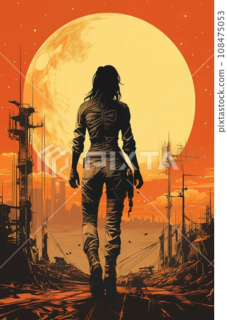 Portrait of a woman dressed in overalls or a protective spacesuit, outside a factory, on an alien planet, desert and rocks, futuristic style Portrait of a woman dressed in overalls or a protective spacesuit, outside a factory, on an alien planet, desert and rocks, futuristic style 108475053