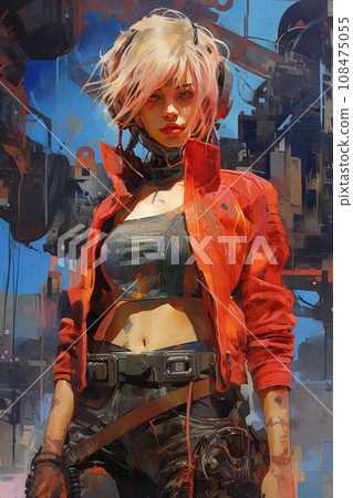 Portrait of a woman, futuristic, grunge style, illustration Portrait of a woman, futuristic, grunge style, illustration 108475055