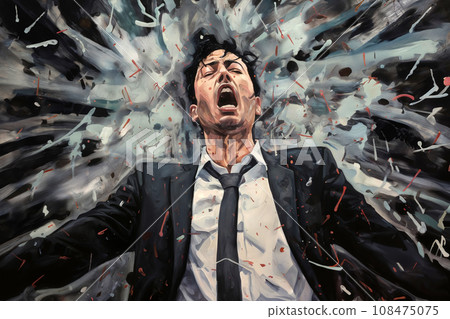 portrait of a man in a business suit falling on his back and screaming portrait of a man in a business suit falling on his back and screaming 108475075