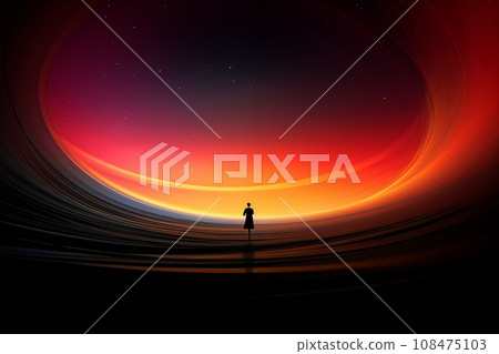 silhouette of a woman against an abstract background of streams and lines, similar to a vortex and in another dimension of space and time 108475103
