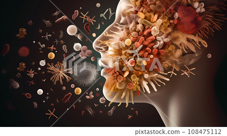 Mouth oral microbiome , bacterial microbiota art banner with empty space , generate by AI Mouth oral microbiome , bacterial microbiota art banner with empty space , generate by AI 108475112