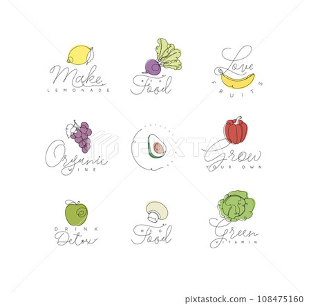 Label vegetables and fruits with text 108475160
