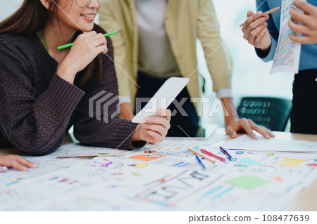 Team of Creative Web, Graphic Designer planning, drawing website ux ui app for mobile phone application and development template layout, process to developing prototype wireframe 108477639