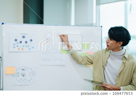 Group of asian creative team programing designers participate in all phases of the UX UI design Group of asian creative team programing designers participate in all phases of the UX UI design 108477653