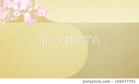 Modern and simple Japanese style background with gold leaf and cherry blossoms 108477791