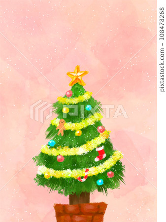 Acrylic painting style Christmas tree on pink background - vertical 108478268
