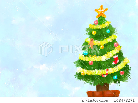 Acrylic painting style Christmas tree on light blue background - horizontal 108478271