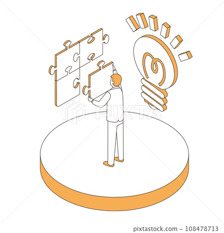 Illustration of an image of coming up with an idea and putting together a puzzle Illustration of an image of coming up with an idea and putting together a puzzle 108478713
