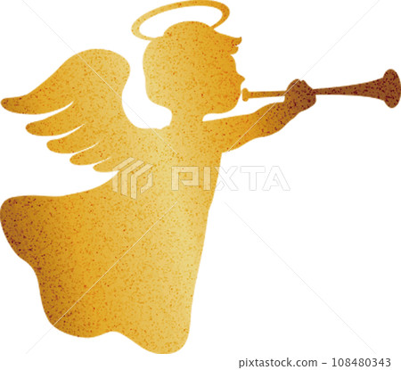 Angel blowing a trumpet silhouette watercolor glitter glitter Valentine Christmas illustration material Angel blowing a trumpet silhouette watercolor glitter glitter Valentine Christmas illustration material 108480343