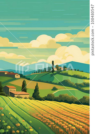 Autumn landscape, landscape with red roof house Autumn landscape, landscape with red roof house 108480547