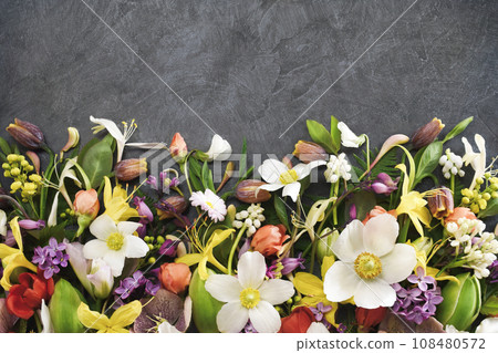 Delicate blooming festive begonias and bright summer flowers, blossoming flower background, bouquet floral card 108480572